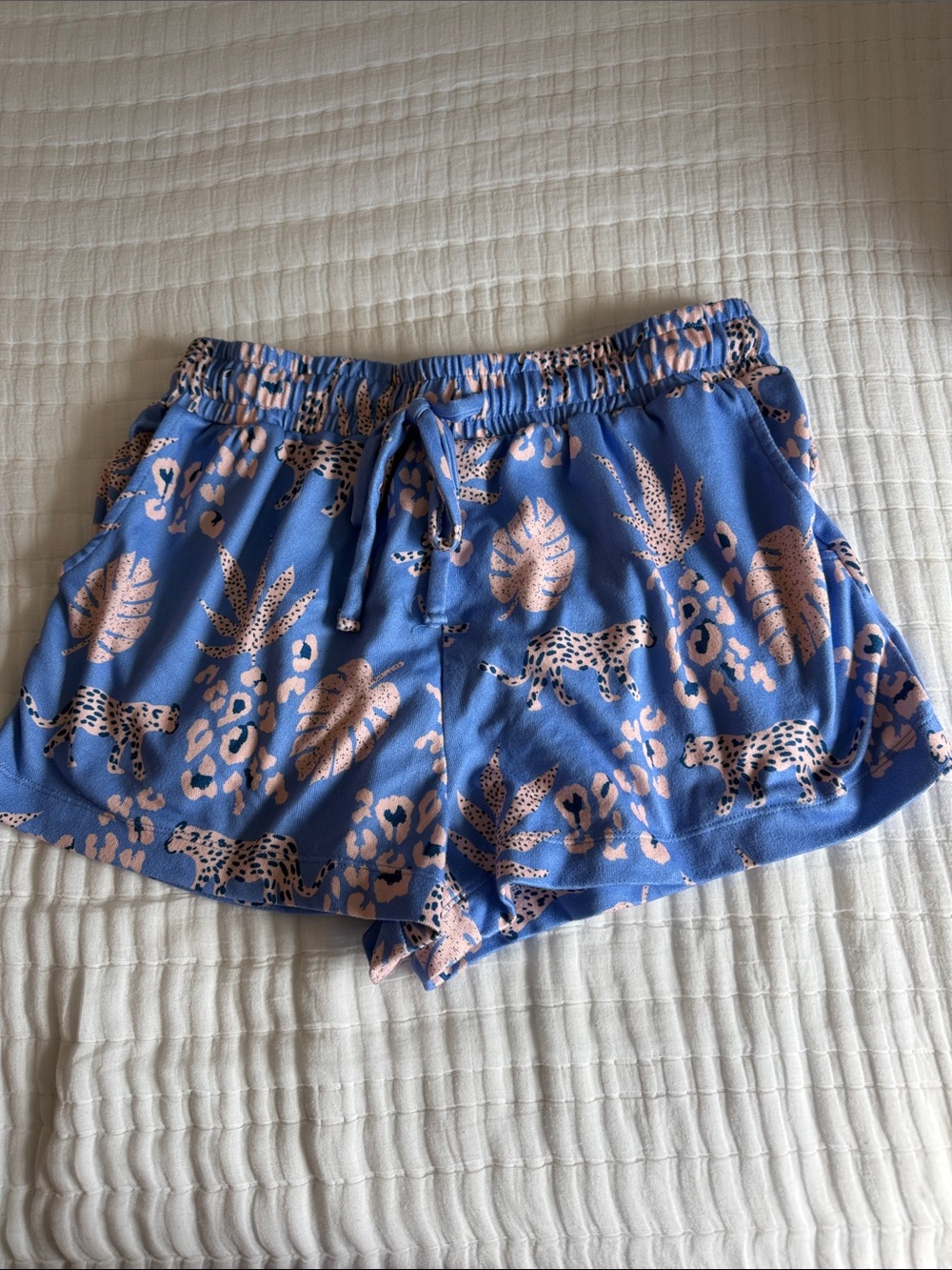 Honeydew Intimates Blue Lounge Shorts with Pink Leopard & Leaf Print